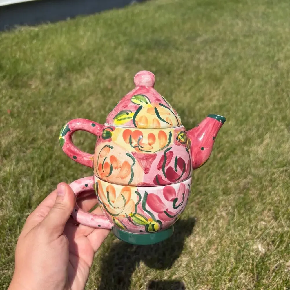 Vintage Bella Casa by Ganz ceramic stackable “tea for one” set